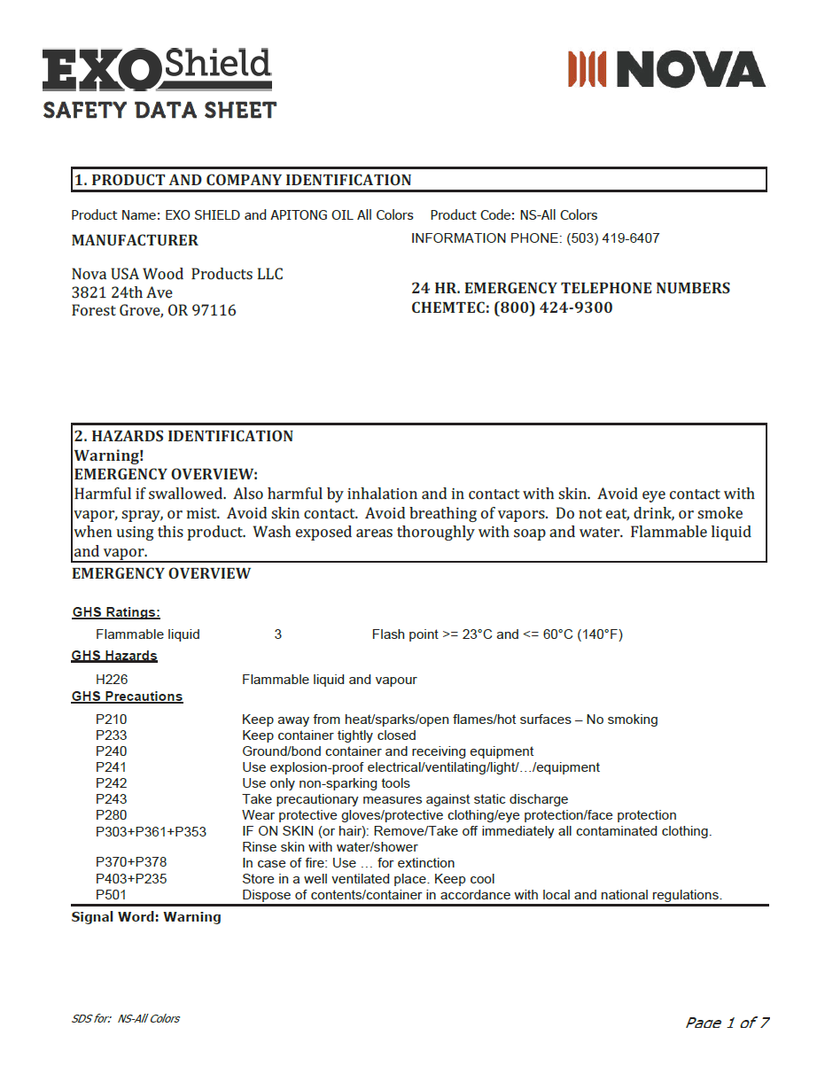 ExoShield Safety Data Sheet (SDS)